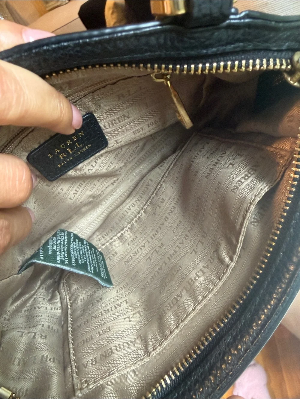 Lauren Ralph Lauren Black Leather Crossbody Bag with Gold Hardware’s
